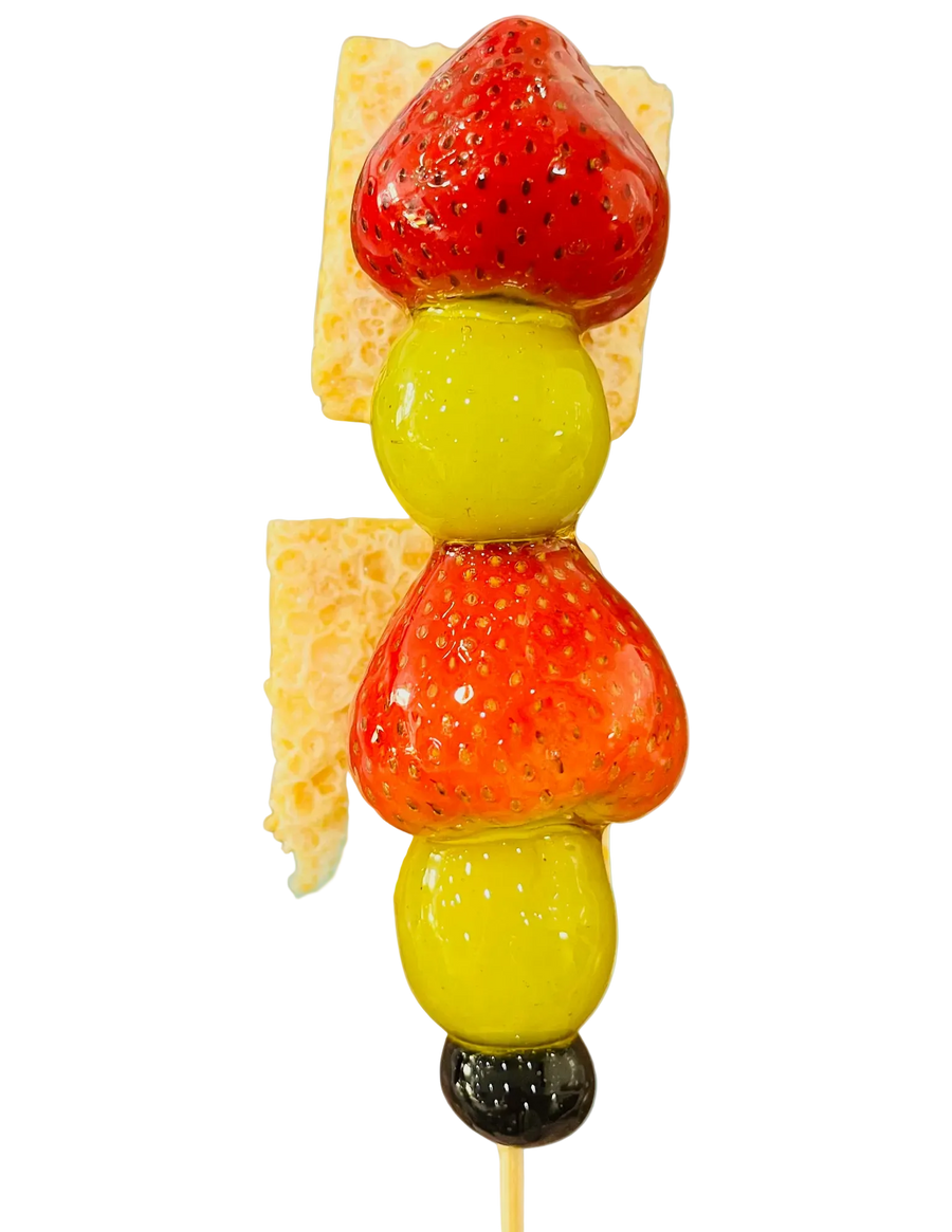 Strawberry and grape tanghulu skewer with crispy milk skin layer and double crystal glaze