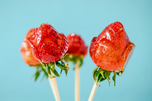 Candied strawberry rose tanghulu in an Olivia's Tanghulu gift box