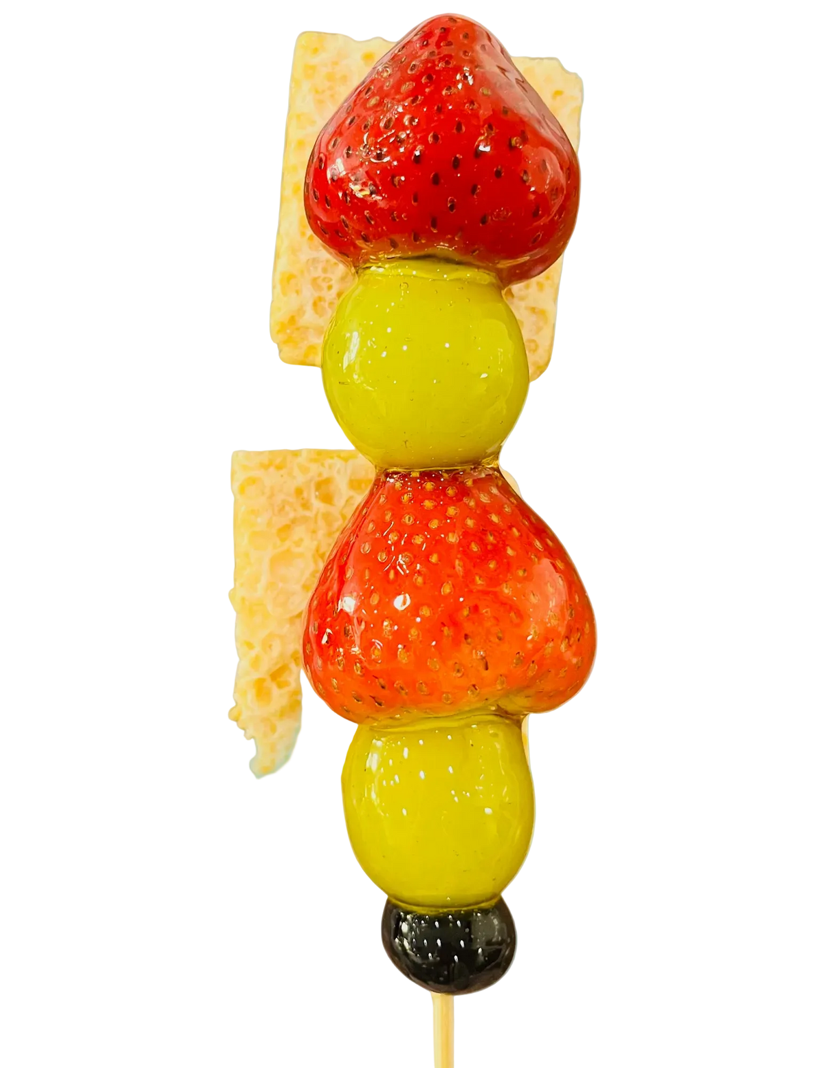 Strawberry and grape tanghulu skewer with crispy milk skin layer and double crystal glaze