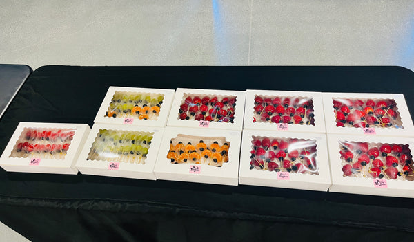 Tanghulu party pack arrangement — fresh candied fruit skewers for event catering